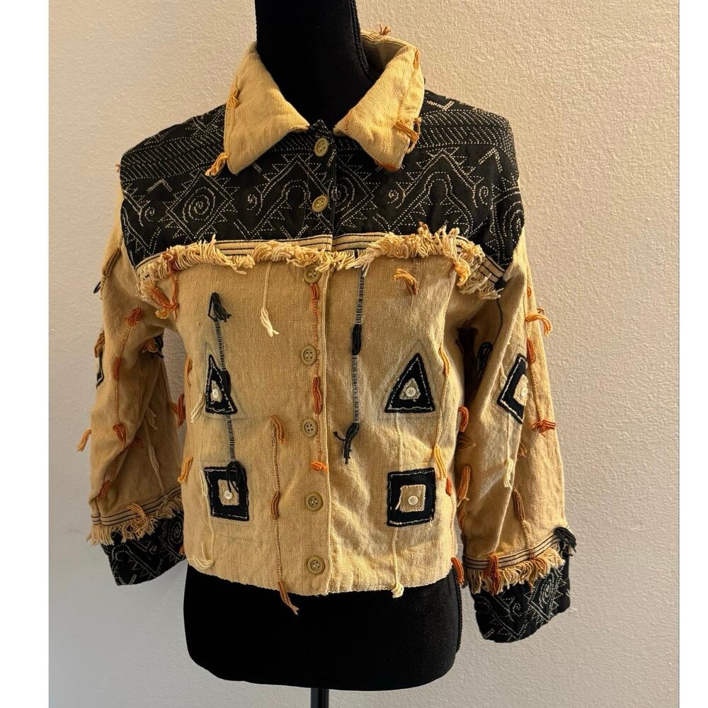 VTG 90s Silver Stream Southwestern Embroidered Fringe Art-to-Wear Jacket Small